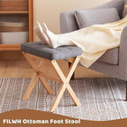 Foot Stool Small Ottoman Foot Rest Padded Foot Stool Desk for Under Office Desk Vanity Stool Bamboo Footstool Sofa Footrest Shoe Stool Small Foot Stools (Natural Legs + Gray) - Image 5