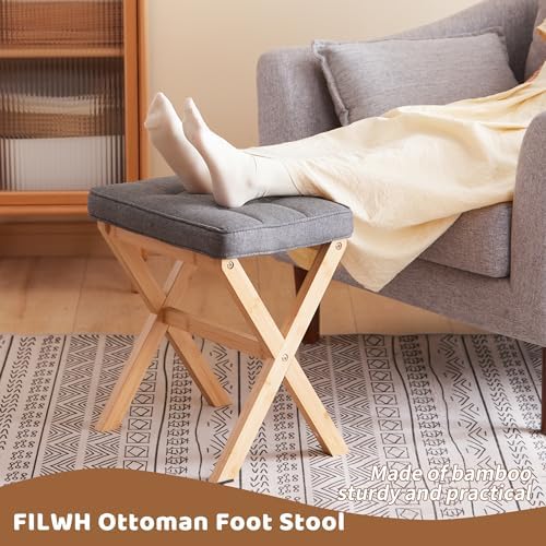 Foot Stool Small Ottoman Foot Rest Padded Foot Stool Desk for Under Office Desk Vanity Stool Bamboo Footstool Sofa Footrest Shoe Stool Small Foot Stools (Natural Legs + Gray) - Image 5