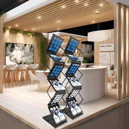 Folding Literature Rack, 6 Pockets Metal Brochure Holder Stand Floor Standing Magazine Rack，Double-sided Display Flyer Holder Stand Literature Stand for Trade Show Office Store Home - Image 6