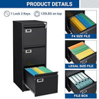 Fesbos Vertical File Cabinets - 3 Drawers 17.8" Deep Lockable Filing Cabinet - Metal Storage Cabinets for Home Office to Hanging Files Letter/Legal/F4/A4 Size - Image 5