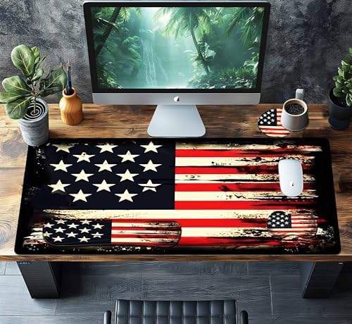 4-Piece Extended Large Mouse Pad Set for Women Men with Retro Flag Design Includes 35.4 x 15.7 XXL Large Mouse Pad Keyboard Wrist Rest Mouse Wrist Support and Coaster for Office Home - Image 2
