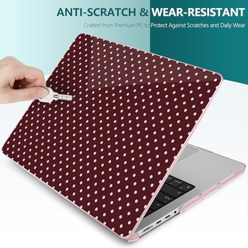 DONGKE Compatible with MacBook Pro 16 Inch Case (2026-2021 Release, M5 M4 M3 M2 M1 Pro/Max Chip), Plastic Hard Shell with Keyboard Cover & Screen Protector for MacBook Pro 16", Burgundy Polka Dots - Image 7
