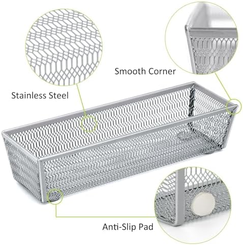 Neudeco Drawer Organizer Set, Silver Mesh, 6 Pack - Image 3