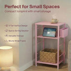 ECOLOVI Small 3 Tier Printer Stand for Under Desk, Height Adjustable Shelf Printer Table with 3 S-Hooks & Basket, Heavy Duty Industrial Storage Shelf for Home Office (Deep Pink) - Image 4