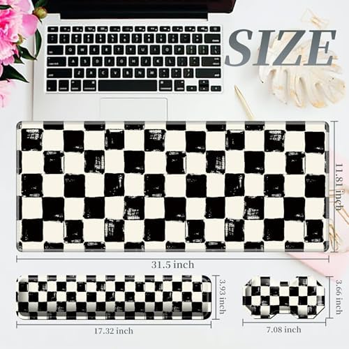 3Pcs Mouse Pad Set, Black White Checkerboard Large Gaming Mouse Pad with Stitched Edge, Ergonomic Memory Foam Keyboard Wrist Support and Mouse Wrist Rest Cushion, Pain Relief Non-Slip Desk Pad Combo - Image 2