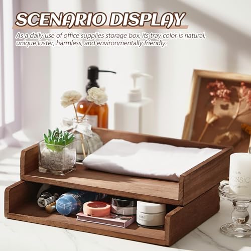 Yeaqee 4 Pcs Stackable Organizer Tray Wood Desk Organizer, Dark Wood Color - Image 5