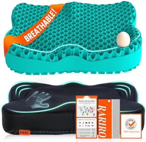 Breathable Honeycomb Gel Seat Cushion, Pressure Relief Cushion Long Sitting by RARIRO