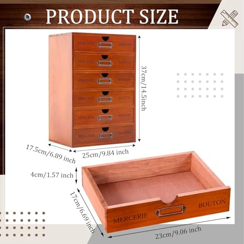 Wesiti Wooden Desk Organizer, 6 Drawers, Vintage Makeup Cabinet, Brown - Image 3