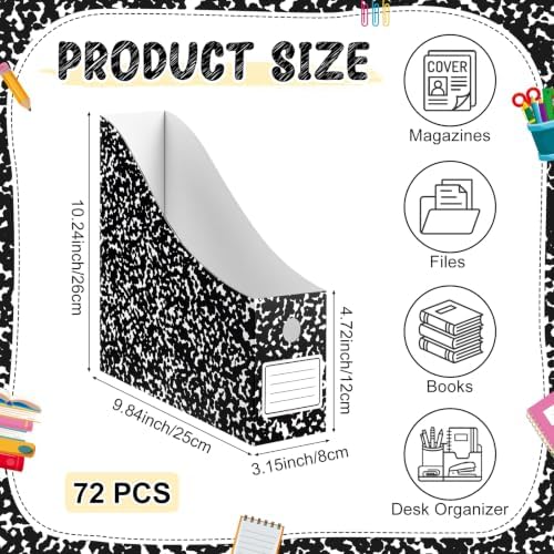 Pasimy 72 Pcs Magazine File Holder Cardboard, Composition Notebook Magazine Holders File Organizer Bulk Foldable Decorative Folder Storage Box Rack for Book Documents School Office Home Desk - Image 2
