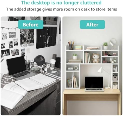 NUTIKAS White Desk Hutch Dorm with Shelves and File Organizer - 37" Wood Desktop Hutch for College Room, Desktop Bookshelf for Computer Desk, Space Saving Bookshelf - Image 5