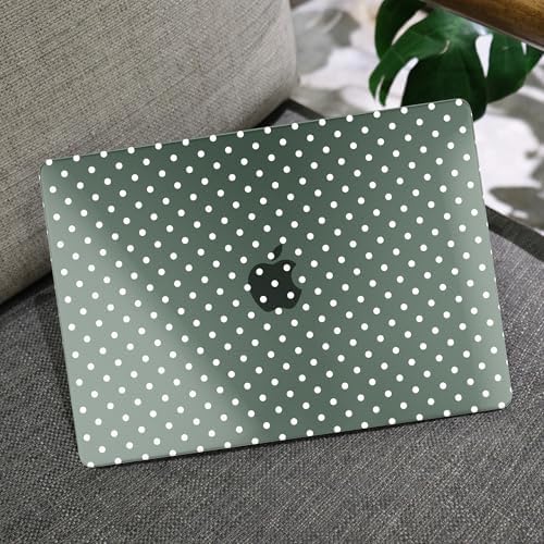 MEEgoodo for M5/M4/M3/M2 MacBook Air 15 inch Case 2026 2025 2024 2023, Case Fit Model (A3448/A3241/A3114/A2941) for MacBook Air 15.3 inch, White Polka Dots & Midnight Green - Image 6