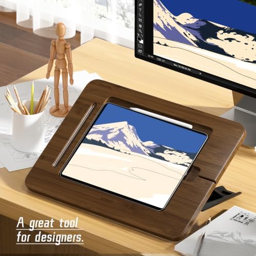 AFOOYO Bamboo Tablet Stand - Portable & Adjustable 5 Angles,Laptop Riser,Book Reading Stand,Compatible with 9.7/10.2/10.5/10.9/11 inches (Walnut Varnish) - Image 2
