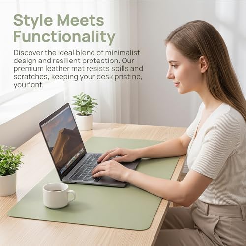 Leather Desk Pad Protector, Office Desk Mat, Large Mouse Pad, Non-Slip PU Leather Desk Blotter, Waterproof Laptop Desk Writing Pad for Desktop, Office Desk Matfor (27.5" x 47", Matcha Green) - Image 7