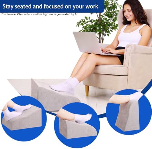 Foot Rest for Under Desk at Work, Ergonomic Under Desk Footrest with Washable Cover for Office, Home & Gaming Leg Elevation Pillow Light Gray - Image 4