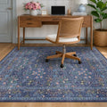 JTJ 5x6 Office Rug, Dark Blue Vintage Floral, Washable Non Slip by JTJ