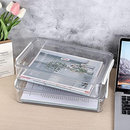 BTSKY 2 Pack Plastic Storage Containers with Lids, Portable Project Case Document Organizer Stackable Plastic File Storage Box for A4 File Paper Documents Scrapbook Art Supplies&Crafts(Big, White) - Image 2