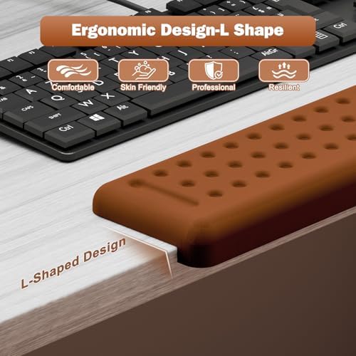 Leolee L-Shaped Desk Long Wrist Rest Elbow 60CM, Brown Arm Rest for Desk - Image 2