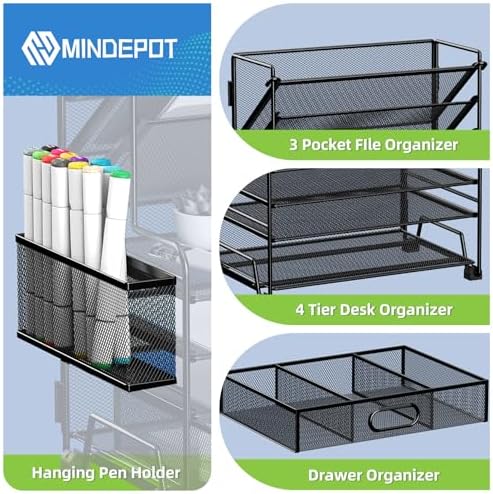 MINDEPOT 4-Tier Paper Organizer + 3-Pocket File Holder, Desktop File Organizers Paper Tray for Office School Classroom Workspace Organization (Black 2+3 Desk Organizer) - Image 3