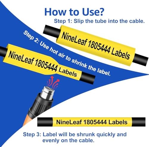 Nineleaf 4 Pack Compatible for DYMO 1805444 Rhino Heat Shrink Tube Industry Label Tape 24mm 1" x 5ft Black on Yellow Wire Tapes for Industrial Rhino Pro 6000 Label Maker - Image 5