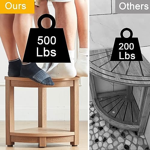 KaimuBench Corner Shower Stool for Shaving Leg, Waterproof Bathroom Shower Bench Seat for Inside Shower, Poly Lumber Plastic Shower Chair Seat, Shower Foot Rest with Adjustable Feet, Non-Slip, Brown - Image 4