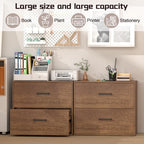 2 Drawer Filing Cabinets, Wood Lateral File Cabinet for Home Office, Modern Farmhouse File Cabinets with Hanging Rail for Letter Size, Large Wooden Storage Cabinets, Brown - Image 4