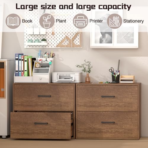 2 Drawer Filing Cabinets, Wood Lateral File Cabinet for Home Office, Modern Farmhouse File Cabinets with Hanging Rail for Letter Size, Large Wooden Storage Cabinets, Brown - Image 4