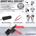 400PCS Metal Zip Ties Gun Kit, 6/8/12 Inch Heavy Duty Metal Zip Ties, Multi-Purpose Self-Locking Cable Tie Tool Set for Vehicles Farms Plants Fences Pipe Bundling, Scissors - Image 2