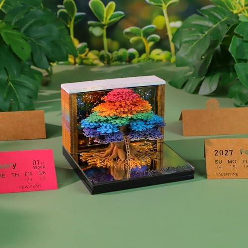 3D Calendar 2027,3D Memo Pad Time Piece Calendar 2027 Creative Desk Calendar Art Paper Sculpture Tree of Life, 2027 Tear Off Calendar DIY Decorative Gift - Image 2