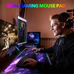 AIMSA RGB Mouse Pad LED Gaming Mouse Pad with 14 Lights Modes, Non-Slip Rubber Base Computer Carpet Desk Mat for PC Laptop (35.4 x 15.8 inch) Purple Blue Nebula - Image 7