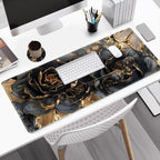 Desk Mat Pad, Gaming Mouse Pad Wrist Support Set, 4 in1 Non-Slip XXL Large Mousepad + Ergonomic Keyboard Wrist Rest+Mouse Wrist Rest+Coaster for Home Office PC Computer I Black Gold Floral - Image 2
