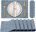 Faux Leather Placemats Set of 6,Heat Resistant Placemats for Dining Table, Easy Clean Non-Slip Place Mats, Waterproof Stain Resistant Wipeable Washable PU Table Mats, (Blue) by JUCCWARM