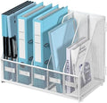 SUPEASY Desk Organizers Metal Desk Magazine File Holder with 5 Vertical Compartments Rack File Organizer for Office Desktop, Classroom, Home Workspace, White Plus by SUPEASY