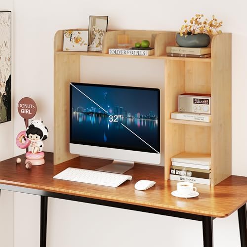 WAYTRIM Desk Shelf, Desk Hutch 3-Tier Desktop Bookshelf & Desk Organizer Shelf for Top of Desk, Wood Desktop Storage Shelf for Dorm, Office, Small Space, Desk Organizers and Accessories - Image 2