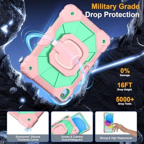Case for iPad (A16) 11th/10th Generation 11/10.9 Inch 2025/2022, Ubearkk for iPad a16 case with Screen Protector, 360 Degree Rotating Stand Shoulder Strap Pencil Holder,Rose Mint - Image 5
