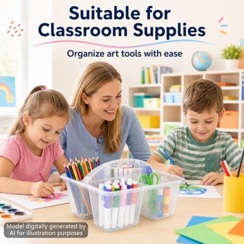 gisgfim 6 Pack Plastic Classroom Caddy with 4-Compartments Plastic Storage Caddies with Handle 4 Compartments Table Caddy Organizer Versatile Table Caddies for Classroom Office, Clear Color - Image 5