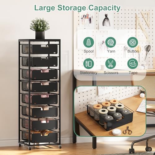 EasyPAG Rolling Storage Cart With 8 Drawers, Metal Craft Organizers And Storage Cart With Wood Tabletop, 30 Lbs Capacity Per Drawer For Home Office Classroom And Dorm, Black - Image 3