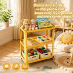 3 Tier Metal Utility Rolling Cart with Wheels, Yellow - Image 7