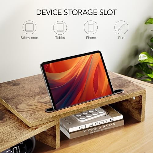 AMERIERGO Dual Monitor Stand Riser- 3 Shelf Screen Stand with Adjustable Length and Angle, 2 Extra Functional Slot Desktop Organizer Stand for PC, Computer, Laptop (Rustic Brown) - Image 5