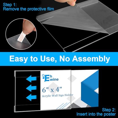 EHWINE 20 Pack 6x4 Wall Mount Acrylic Sign Holder, Horizontal Wall Signs Photo Menu Flyer Display Holders, Plastic Clear Acrylic Frames for Office Home Hotel Business Store (with Adhesive Tape) - Image 3