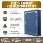 50 Pack Double Sided Certificate Holders 8.5x11 Blue - Heavyweight 300gsm Cardstock Diploma Holder - Dual Certificate Folder Letter Size Award Certificate for Graduation with Gold Foil Diploma Cover - Image 2