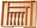 Umilife Extra Large Expandable Kitchen Siverware Utensils Drawer Organizer, 19" Deep for Big Drawer, Adjustable Bamboo Wood Drawer Divider with Curved Grooves, Cutlery Tray Flatware Holder by Umilife