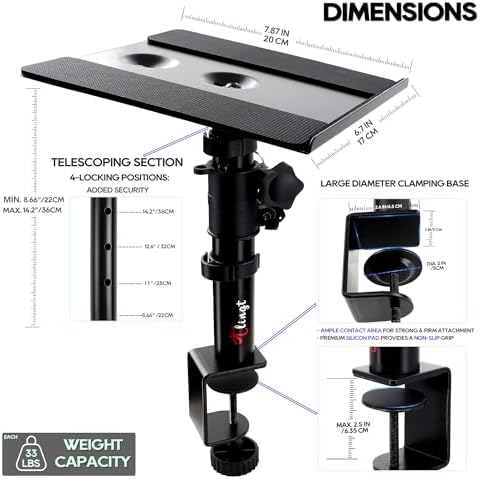 Tlingt Clamp-on Desktop Speaker Stand Pair, Height & Tilt Adjusts - Image 2