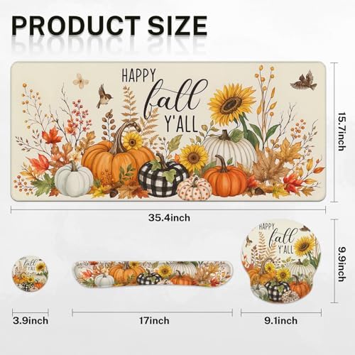 Britimes Keyboard Mouse Pad Set, 4 in 1 Desk Mat Set, Sunflower Fall - Image 2