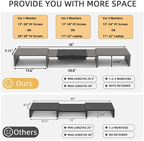 WESTREE Triple Dual Monitor Stand Riser, 56" Extra Long Monitor Stand for 1~2~3 Monitors, Monitor Stand with Length and Angle Adjustable, 3 Shelf Desktop Organizer Riser for Monitor Computer Laptop - Image 4