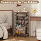 Rolling Cart with Drawers, 5-Drawer Storage Cart on Wheels with Vintage Wooden Top, Heavy Duty Metal Utility Cart, Mobile Craft Art Storage Cart for Kitchen, Bathroom, Office, Bedroom, Art Studio - Image 3