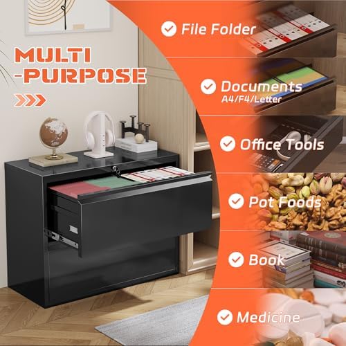 INTERGREAT Lateral File Cabinet 2 Drawer, Black Metal File Cabinets for Home Office, Locking File Cabinet for Letter/Legal/F4/A4 Size, Easy Assembly - Image 4