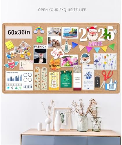 Large Bulletin Board, Foldable 60x36 Inches Cork Board Alternative, Large Felt Board Decorative Pin Board for Wall, Foldable Photo Board Self-Adhesive Vision Board with 36 Pushpins Brown - Image 2