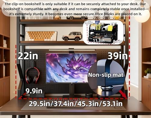 Desktop Hutch Bookshelf,Many Gifts,Metal Desktop Bookcase with pegboard, Desk Shelf, Countertop Storage Organizer Rack for Dorm or Office,Desktop Shelves (Natural+Black, 45.3" Lx9.9 Wx39 H) - Image 2