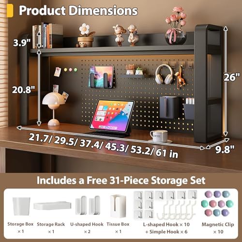 Desk Shelf - Includes a Pegboard and a Free 31-Piece Storage Accessory Set, Desk Hutch, Adjustable Hutch for Home Office Dorm (2-Tier White Frame + White Board 45.3×9.8×26") - Image 2