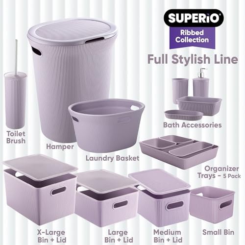 Superio Ribbed Collection - Decorative Plastic Desk Drawer Organizer Tray, Lilac Purple (Set of 5) Open Home Storage Bins Organizer Baskets, for Organizing Closet Shelves Drawer Shelf - Image 3